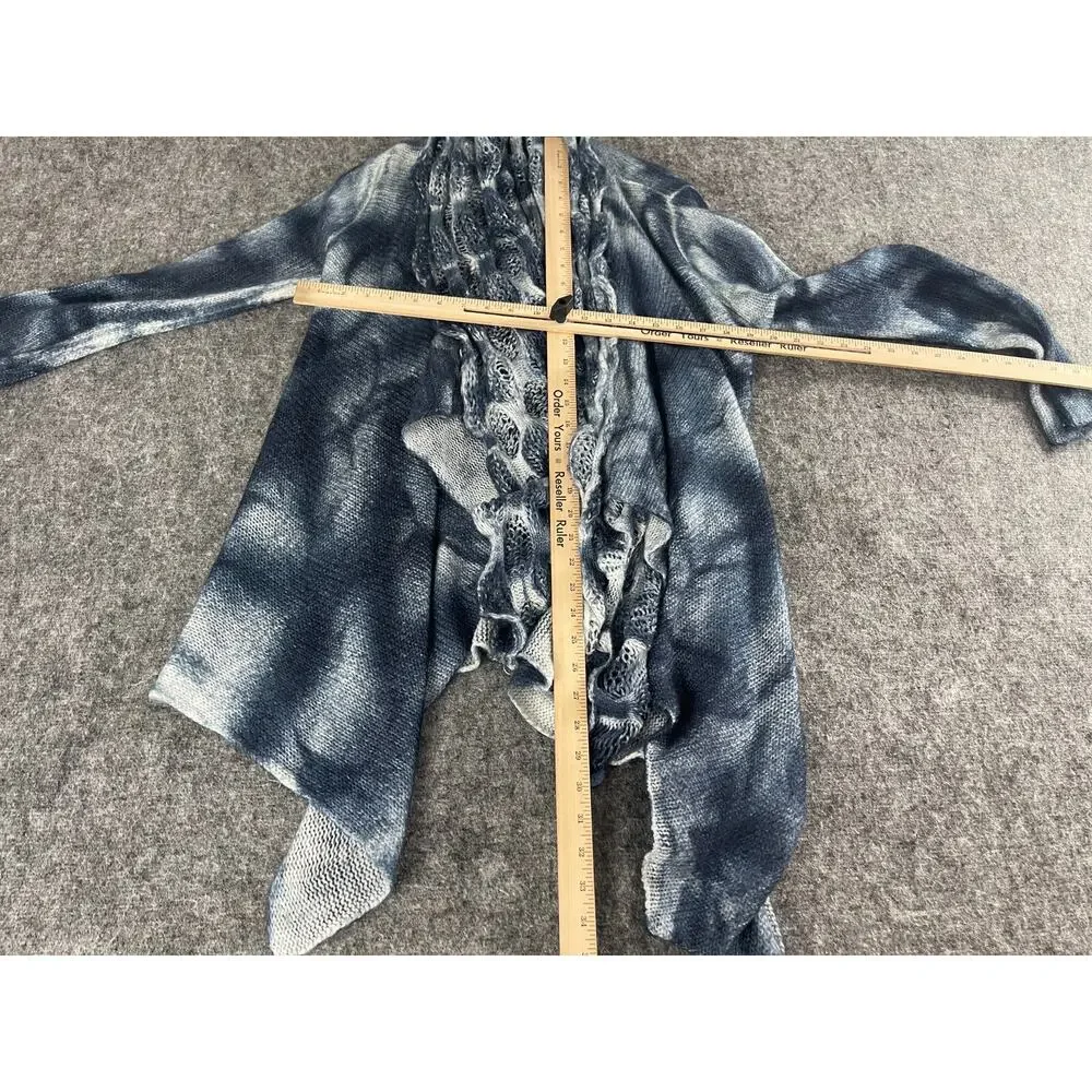 Sioni Cardigan Women Small Sweater Open Front Blue Wool Blend Tie Dye N191